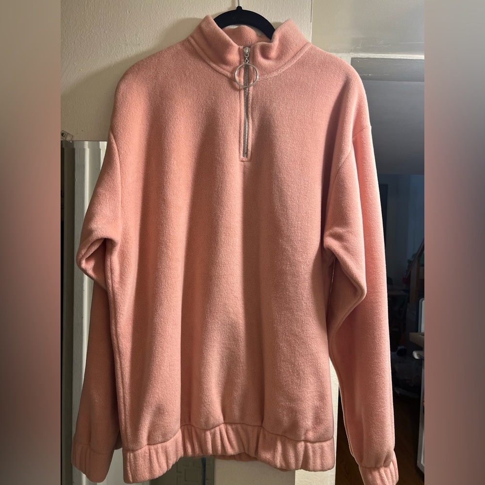 ASOS oversized pastel pink fleece quarter zip
